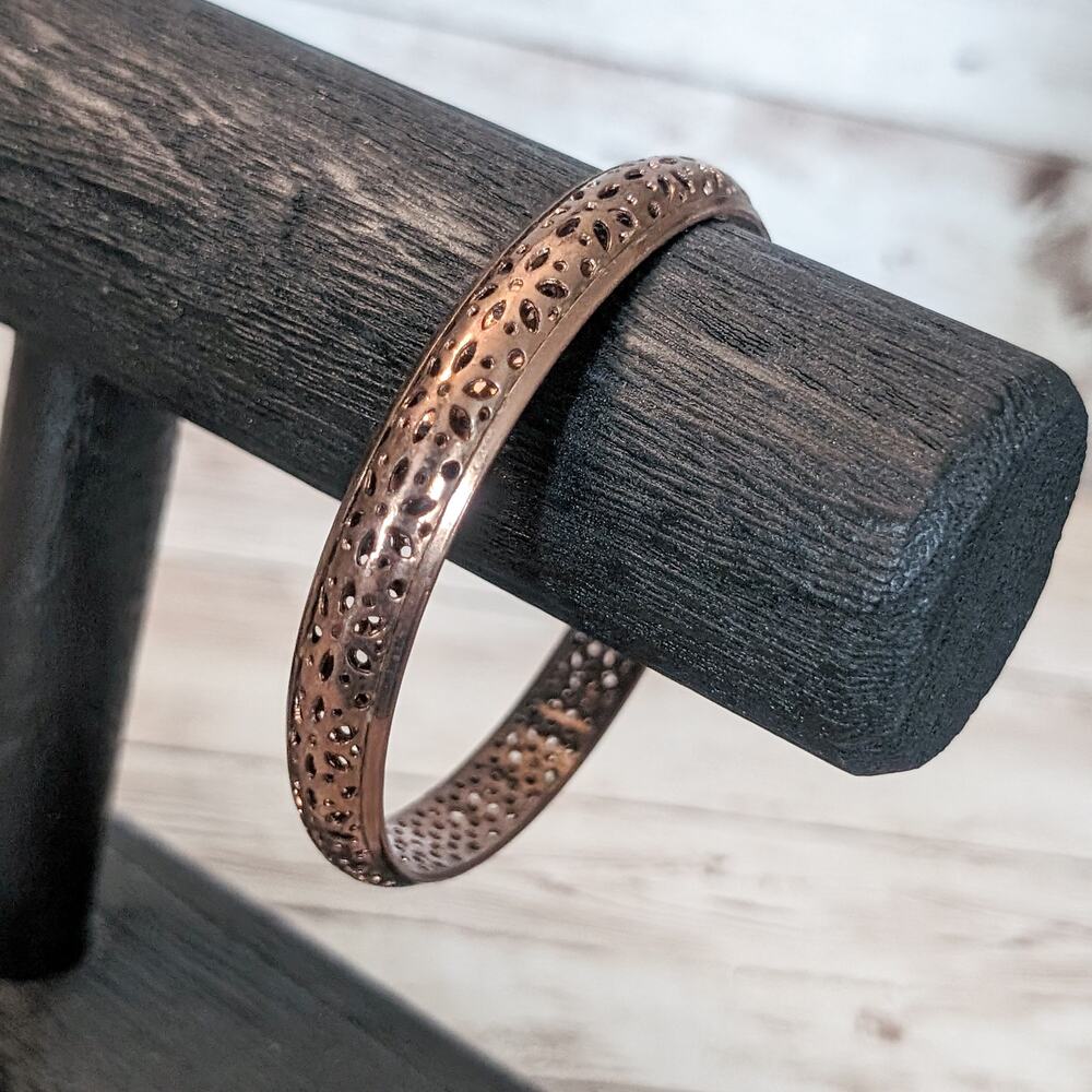 Vintage Bracelet / Bangle Ornate Metal Cut Out Design Brown